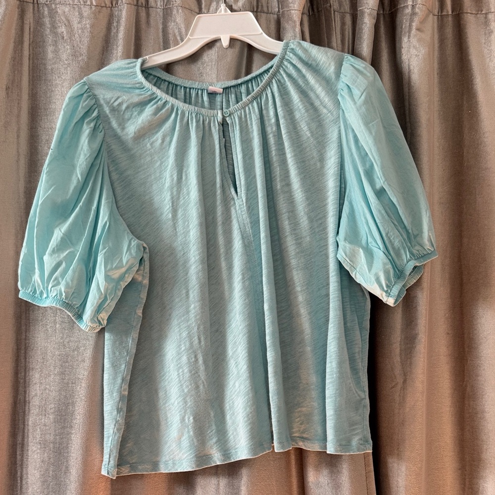 Chic Aqua Women's Blouse with Puff Sleeves